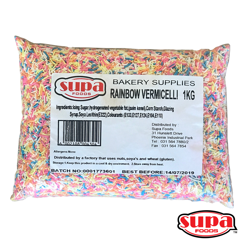 A 1kg bag of rainbow sprinkles / vermicelli 
